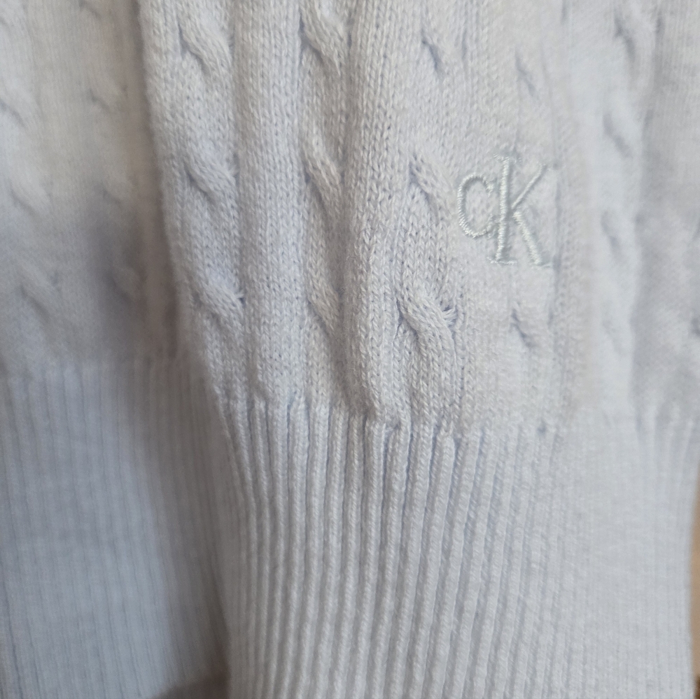 NWT WOMENS CALVIN KLEIN LIGHT WATER BLUE COTTON KNIT PULLOVER SWEATER MEDIUM - Picture 3 of 5